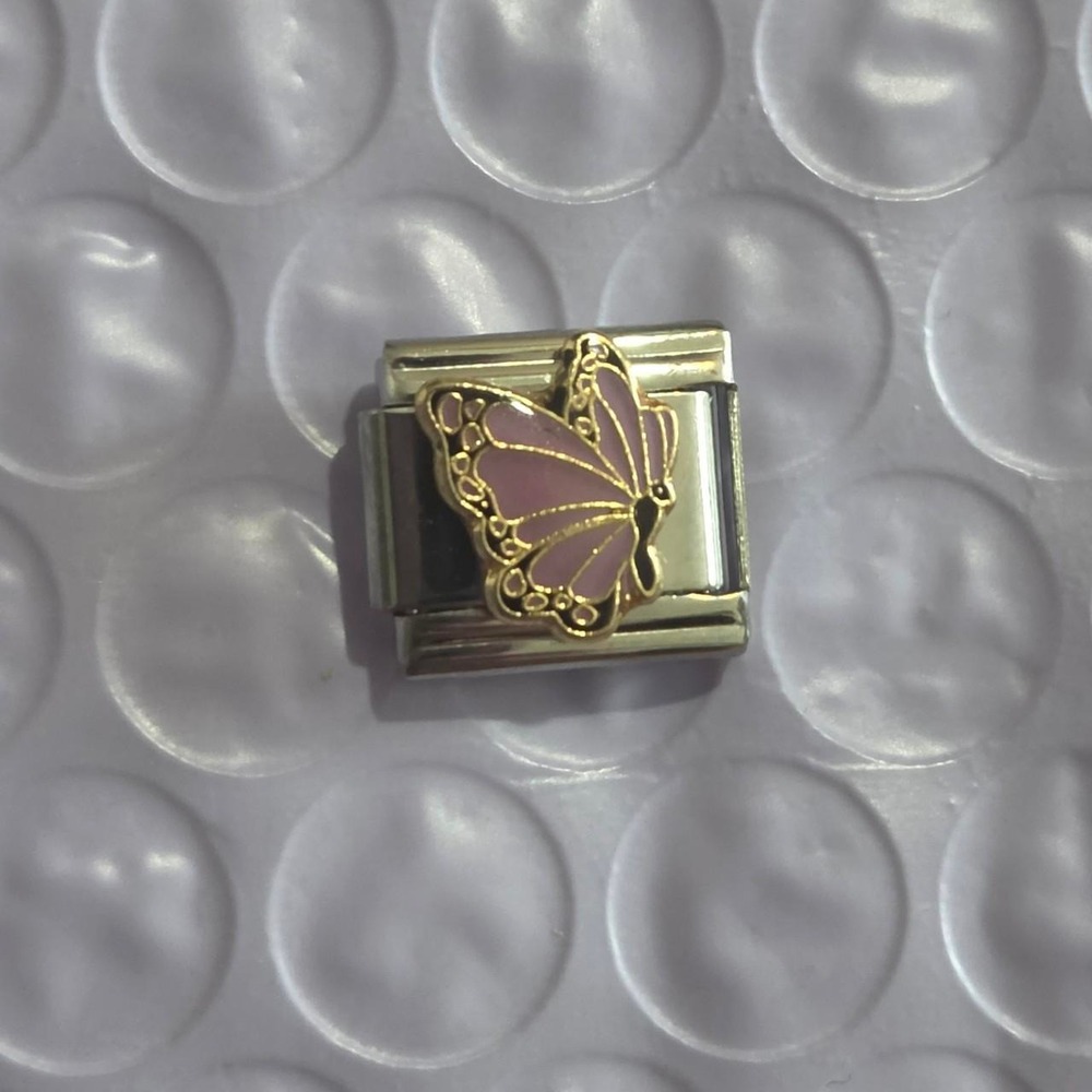 February Birthstone Purple Butterfly Italian Charm Link